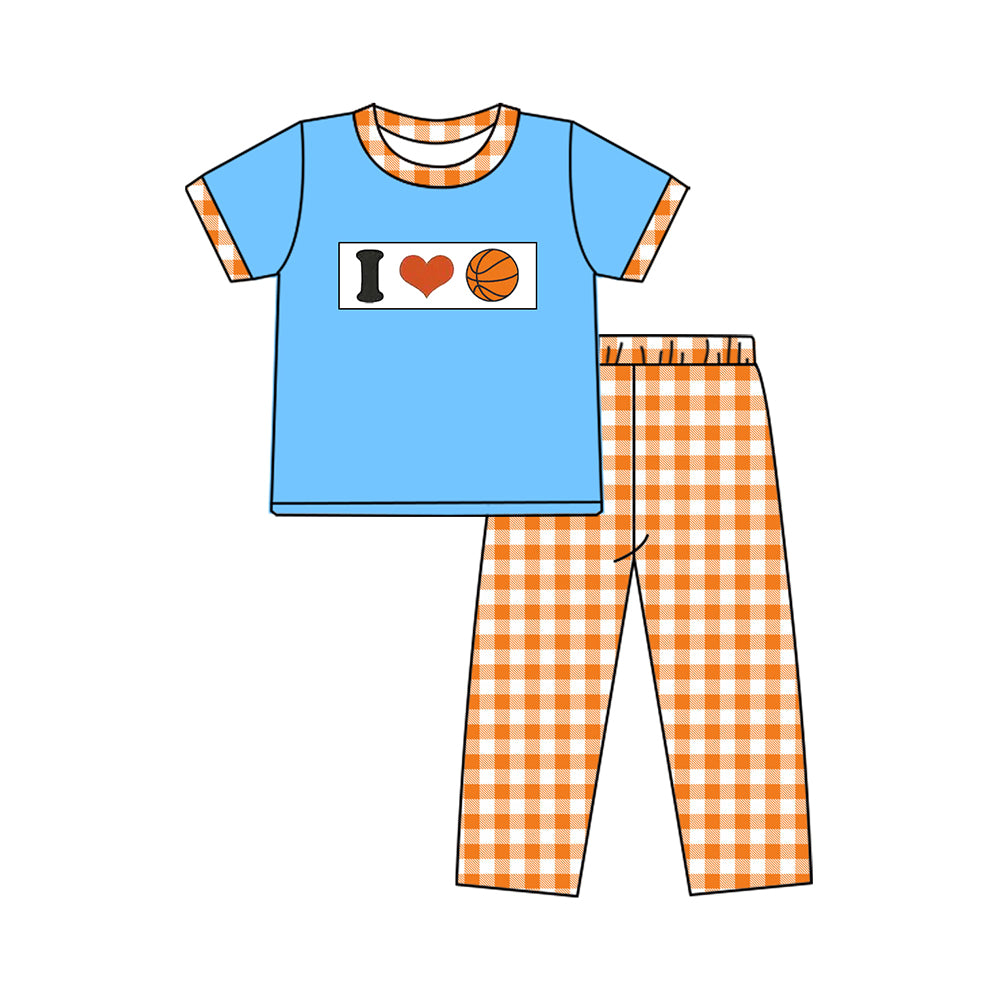 10.23 (Pre Order) No moq BSPO0619 PRE-ORDER Baby Boys I Love Basketball Checked Pants Team Clothes Sets