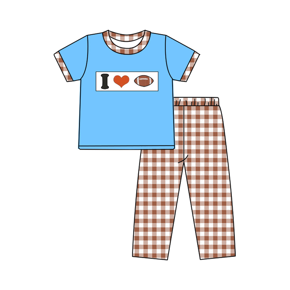 10.23 (Pre Order) No moq BSPO0621 PRE-ORDER Baby Boys I Love Footballs Checked Pants Team Clothes Sets