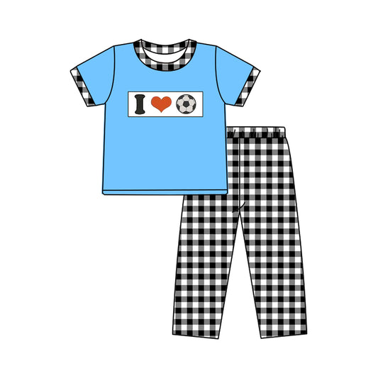 10.23 (Pre Order) No moq BSPO0622 PRE-ORDER Baby Boys I Love Footballs Checked Pants Team Clothes Sets