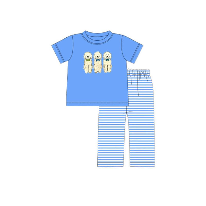 10.29 BSPO0623 Pre order No Moq Baby Boys Bows Dogs Top Stripe Pants Valentine Clothes Sets
