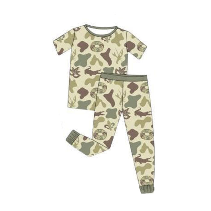 10.31 BSPO0629 Pre order No Moq Baby Boys Green Camo Donuts Masks Top Pants Mardigras Pajamas Sets