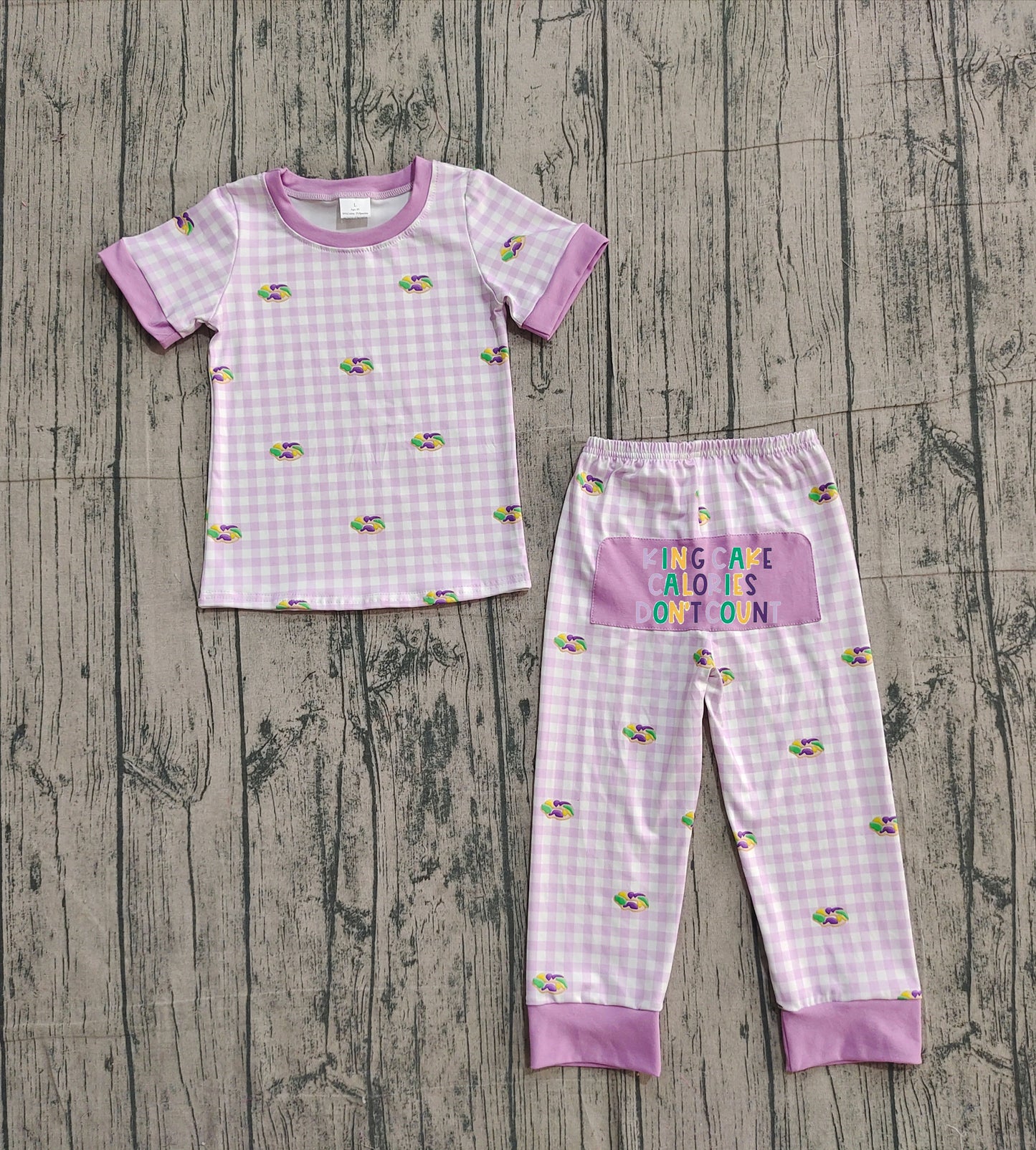 11.25 BSPO0630 Smple No Moq Embroidery King Cake Baby Boys Mardigras Donuts Checked Pants Pajamas Sets