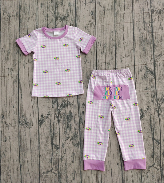 11.25 BSPO0630 Smple No Moq Embroidery King Cake Baby Boys Mardigras Donuts Checked Pants Pajamas Sets