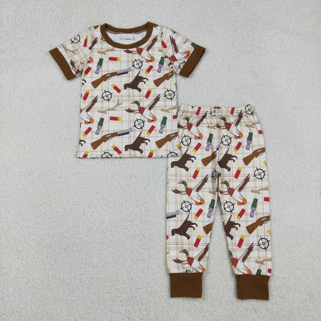 12.18 RTS Sibling Baby Boys Short Sleeve Ducks Dogs Top Pants Hunting Pajamas Sets