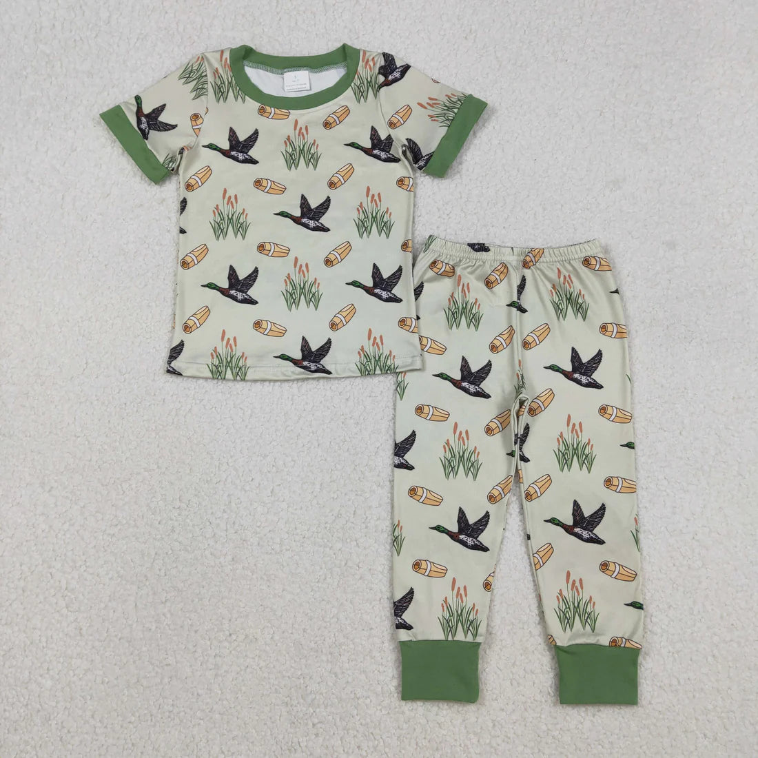 1.6 RTS Sibling Baby Boys Ducks Calls Pants Hunting Pajamas Set Zipper Rompers