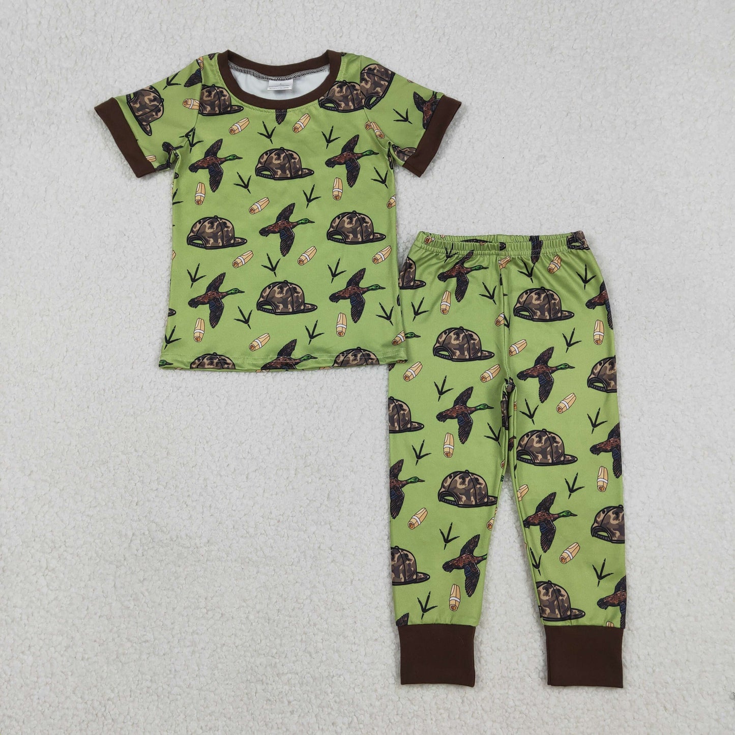 12.12 RTS NO MOQ （In stock）BSPO0636 Baby Boys Ducks Calls Camo Hats Top Pants Hunting Pajamas Sets