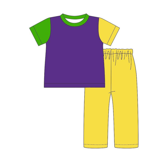 11.11 BSPO0639 Pre order No Moq Baby Boys Mardigras Short Sleeve Top Pants Pajamas Sets