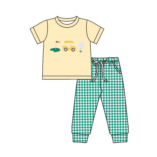11.18 BSPO0641 Pre order No Moq Baby Boys Golf Trucks Top Checked Pockets Jogger Clothes Sets