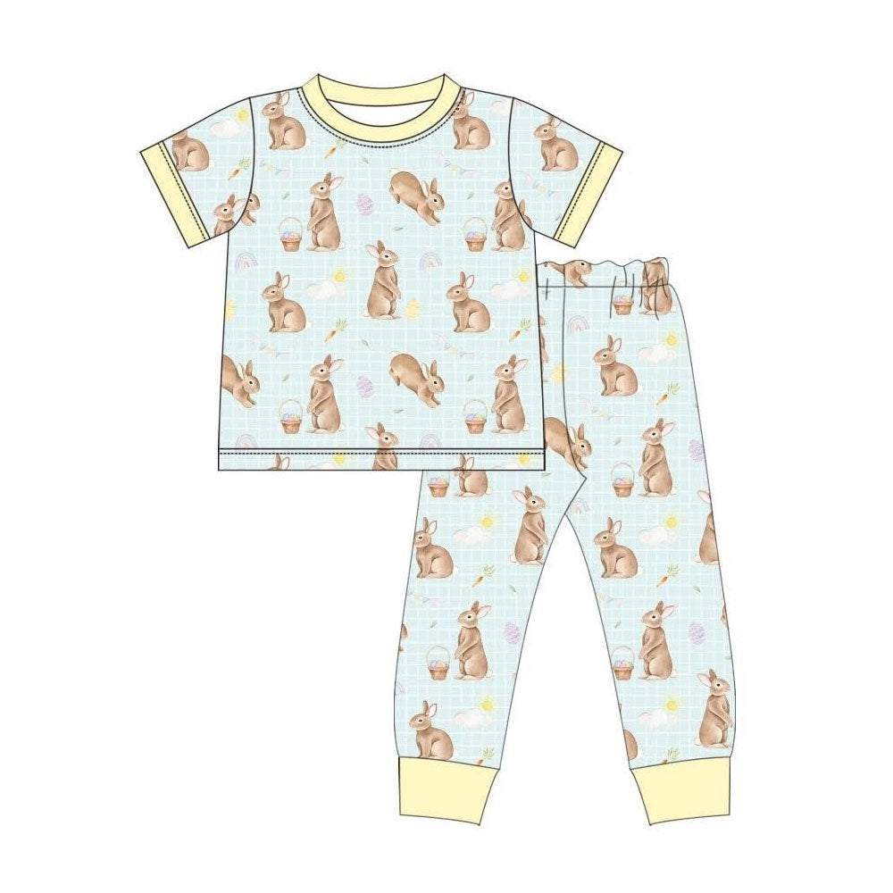 11.20 BSPO0646 Pre order No Moq Baby Boys Rabbits Eggs Checked Top Pants Easter Pajamas Sets