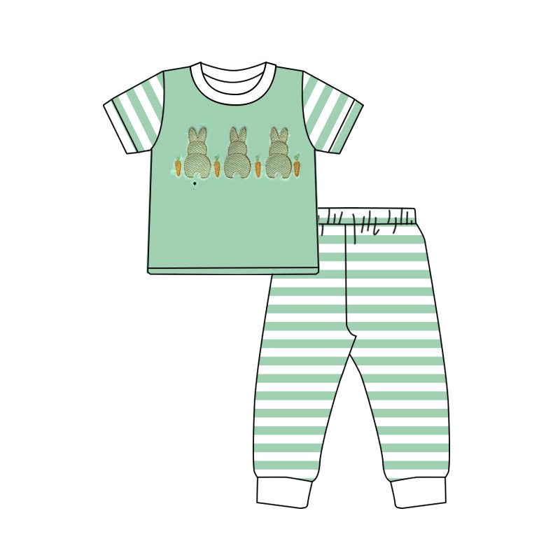 12.5 BSPO0648 Pre order No Moq Baby Boys Carrots Rabbits Top Stripe Pants Easter Pajamas Sets