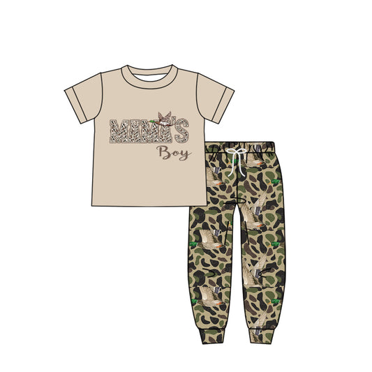 12.17 BSPO0661 Pre order No Moq Baby Boys Camo MAMA'S Boy Ducks Top Jogger Hunting Clothes Sets