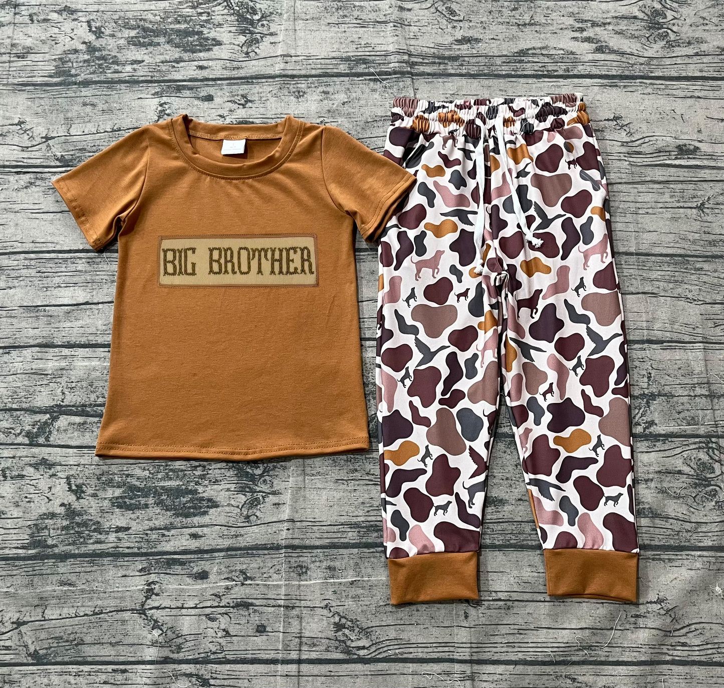 1.5 BSPO0665 Smple No Moq Baby Boys Big Brother Top Ducks Dogs Camo Pants Hunting Clothes Sets