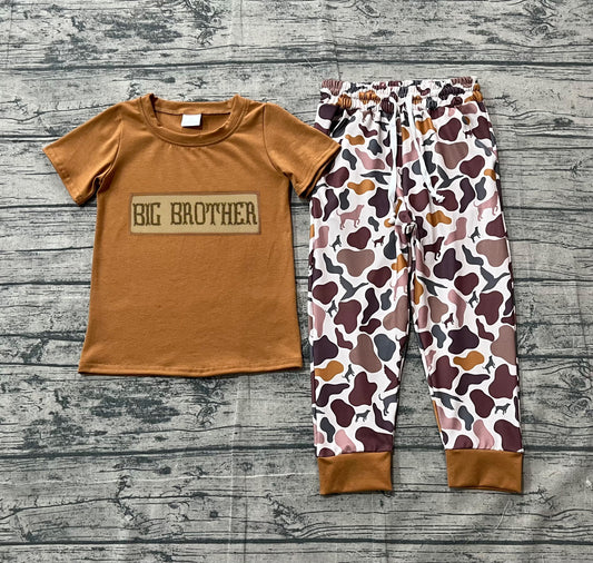 1.5 BSPO0665 Smple No Moq Baby Boys Big Brother Top Ducks Dogs Camo Pants Hunting Clothes Sets