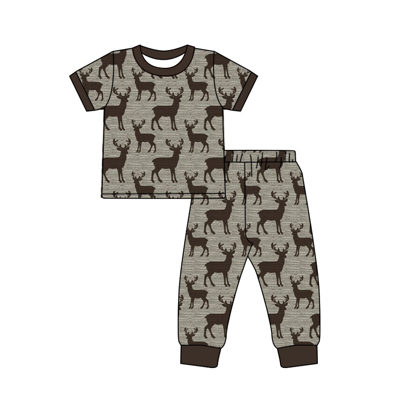 4.15 Pre order No Moq Baby Boys Woodland Deer Pajama Set, Short Sleeve Top & Long Pants Sleepwear