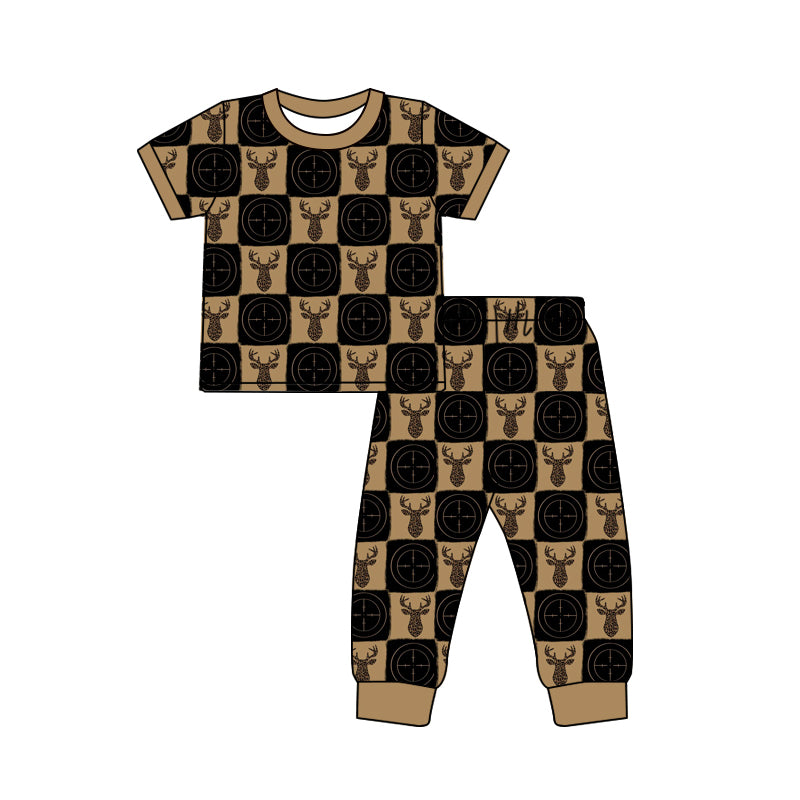 4.15 Pre order No Moq Baby Boys Woodland Deer Pajama Set, Short Sleeve Top & Long Pants Sleepwear
