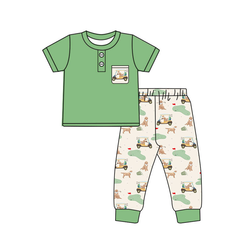 4.17 Pre order No Moq Baby Boys Short Sleeve Button Pocket Top Golf Pant Pajamas Clothes Sets
