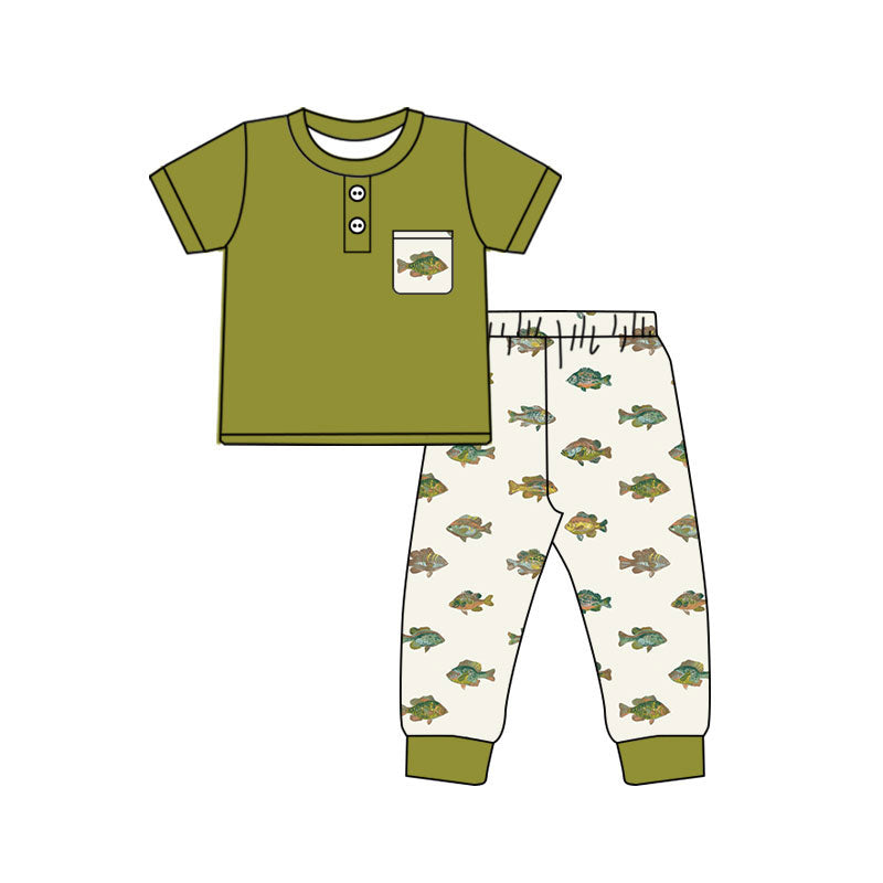 4.17 Pre order No Moq Baby Boys Short Sleeve Button Pocket Top Golf Pant Pajamas Clothes Sets