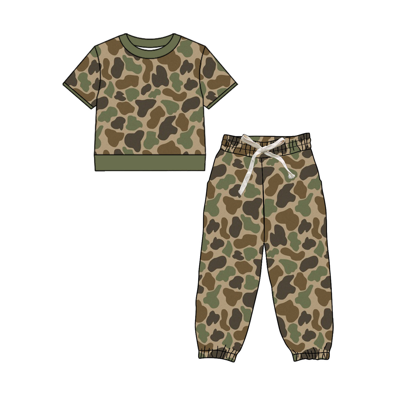 4.17 Pre order No Moq Baby Boys Short Sleeve Southern Green Camo Top Jogger Pant Pajamas Clothes Sets