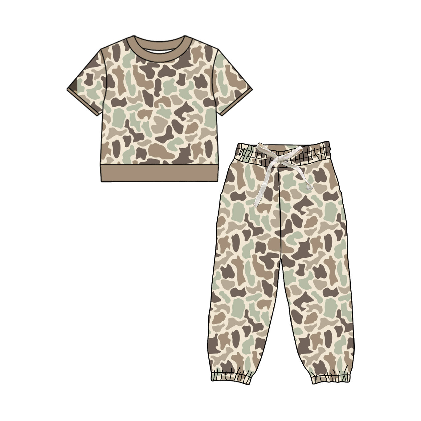 4.17 Pre order No Moq Baby Boys Short Sleeve Southern Green Camo Top Jogger Pant Pajamas Clothes Sets
