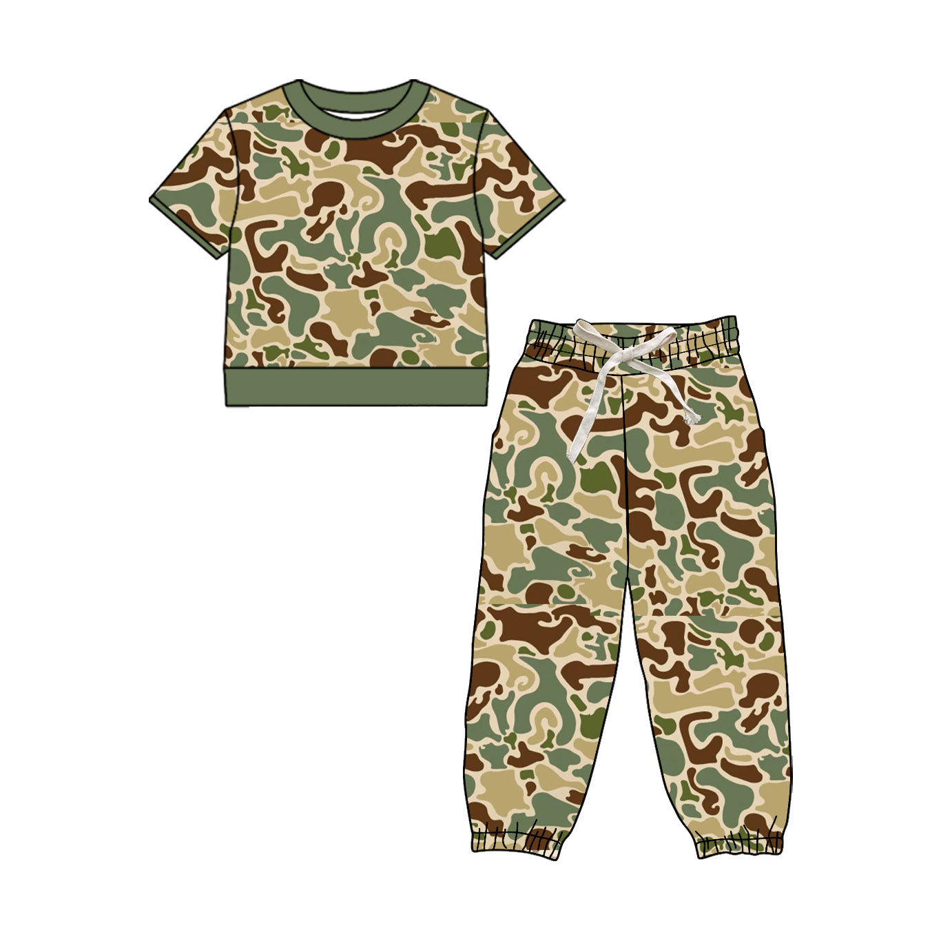 4.17 Pre order No Moq Baby Boys Short Sleeve Southern Green Camo Top Jogger Pant Pajamas Clothes Sets