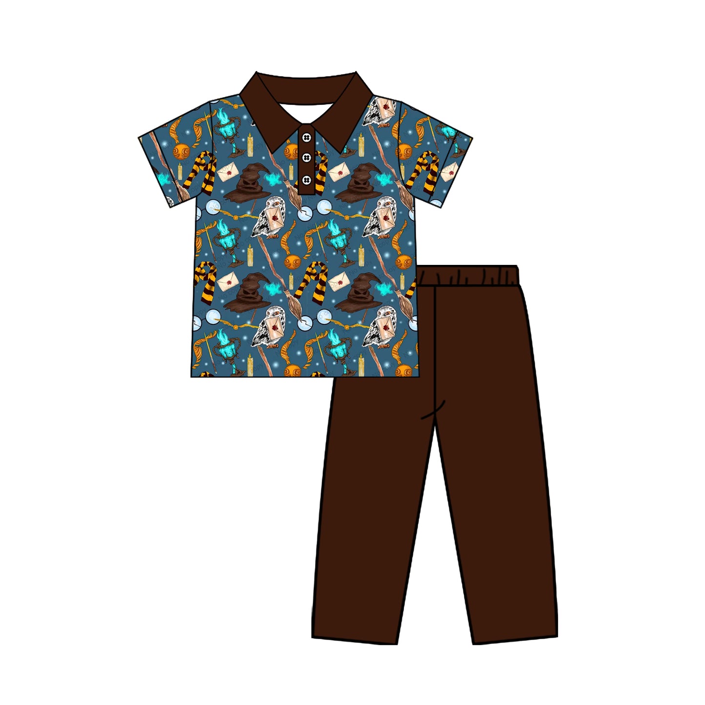 4.22 BSPO0686 Pre order No Moq Baby Boys Toddler Halloween Bird Letter Button Polo Shirt Pants Set