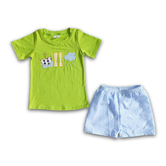 BSSO0082 Sales New RTS No Moq  Promotion Umbrella rain boots embroidery boy summer set