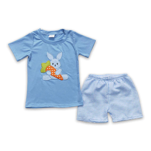 BSSO0087 Sales New RTS No Moq  Promotion Embroidery shirt seersuck shorts boy easter clothes