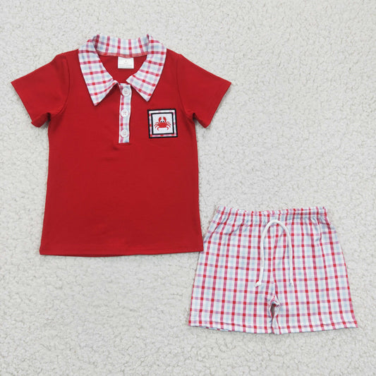 BSSO0106 Sales New RTS No Moq Promotion Baby Boys Crab Red shorts sets