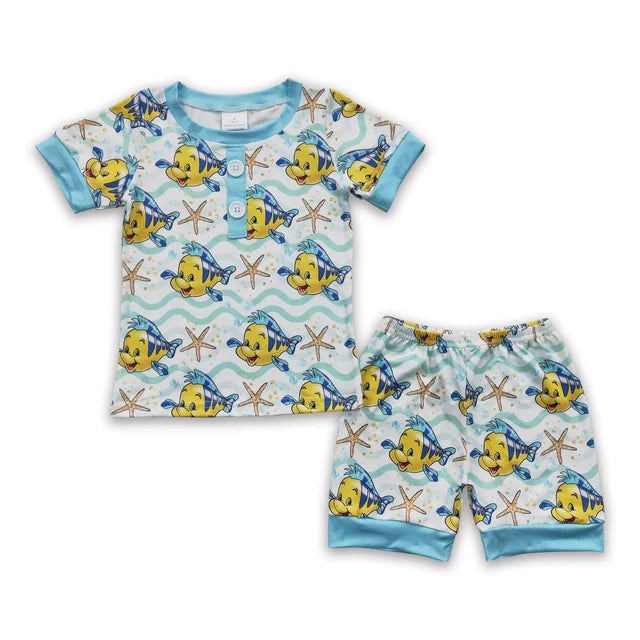BSSO0114 Sales New RTS No Moq  Promotion Starfish short sleeves shirt shorts kids boy summer pajamas