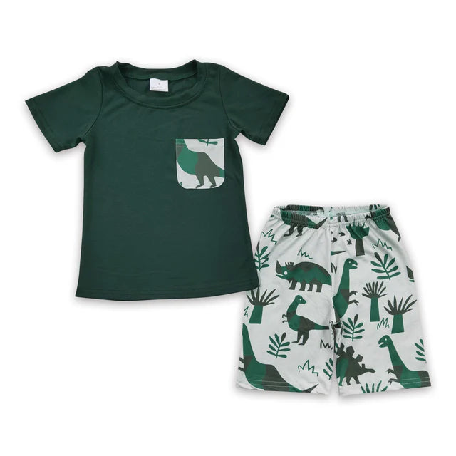 BSSO0116 Sales New RTS No Moq  Promotion Green pocket shirt shorts kids boy summer outfits