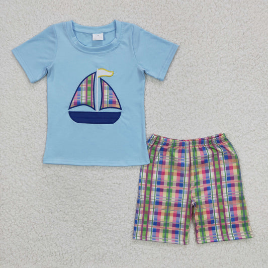 BSSO0127  Sales New RTS No Moq Promotion Baby Boys Summer Boats shorts Clothes Sets