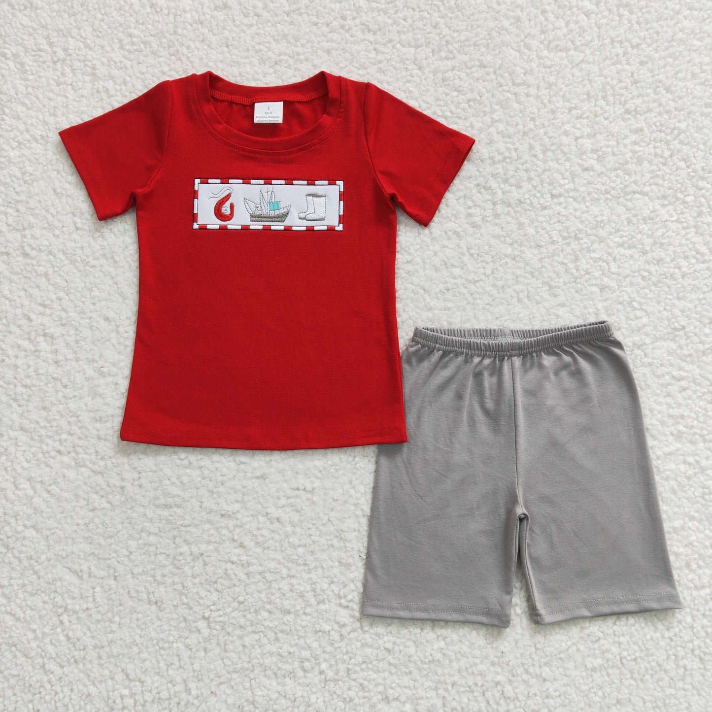 3.7 BSSO0144 RTS No Moq Promotion Baby Boys Summer  Short Sleeve Lobster Boats Shorts Sets