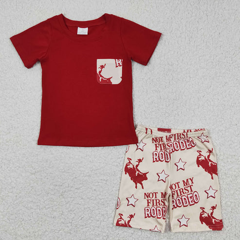 11.15 RTS Sibling Baby Boys Western Cow Pocket Top Shorts Clothes Sets