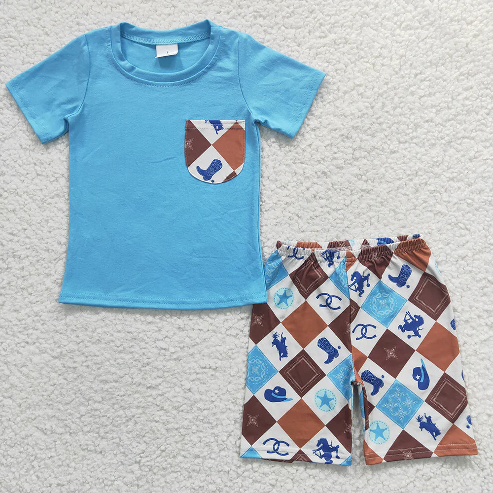 12.25 RTS Sibling Brothers Baby Boys Cowboy Western Summer Shorts Sets