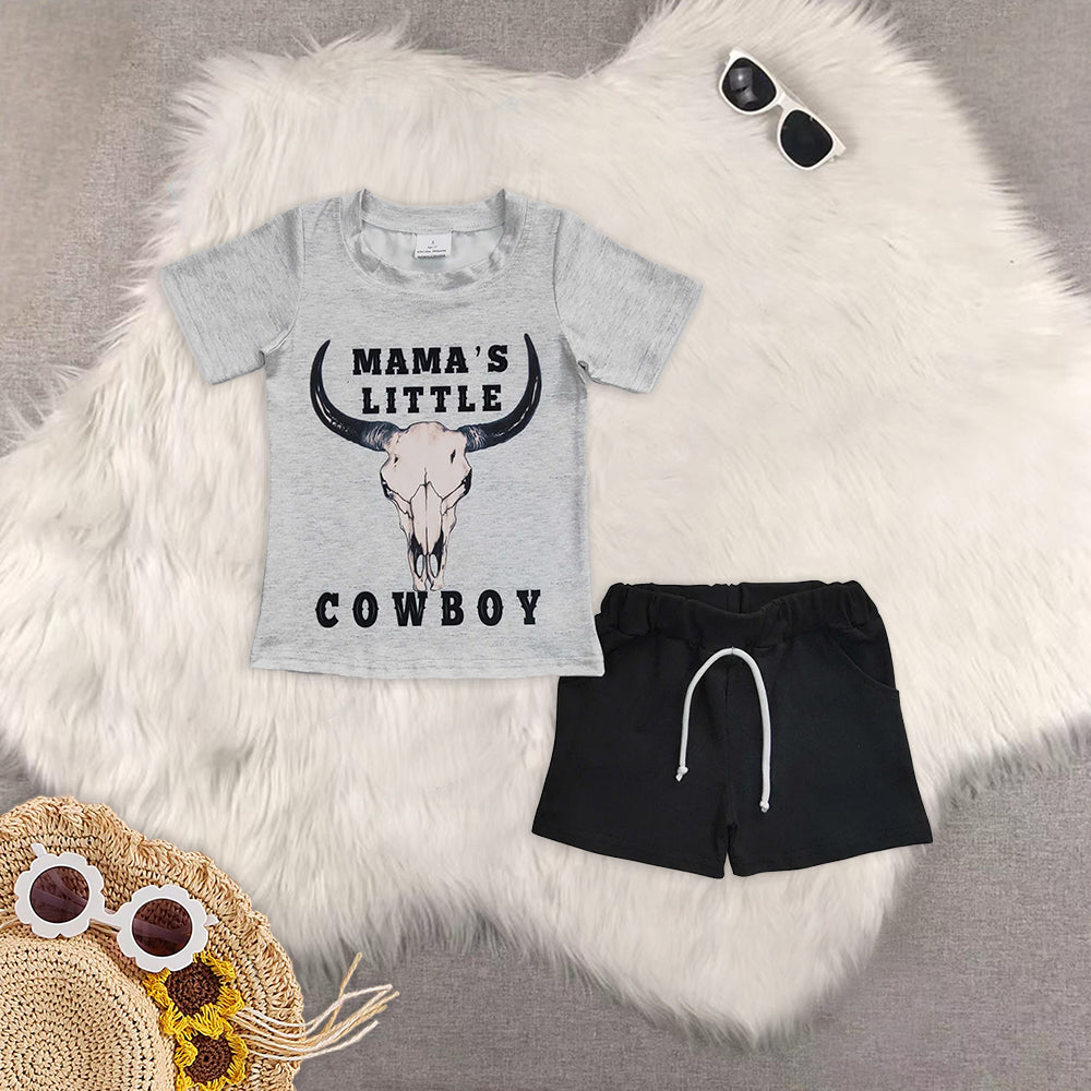 8.16 RTS Sibling Mama's little cowboy shirt shorts kids boy summer outfits