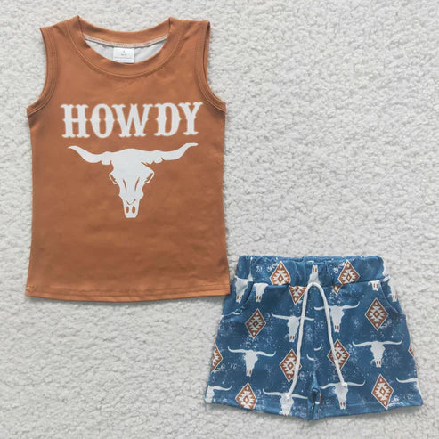 11.8 RTS Sibling Baby Boys Sleeveless Tee Shirt Top Smiles Western Howdy Shorts Clothes Sets