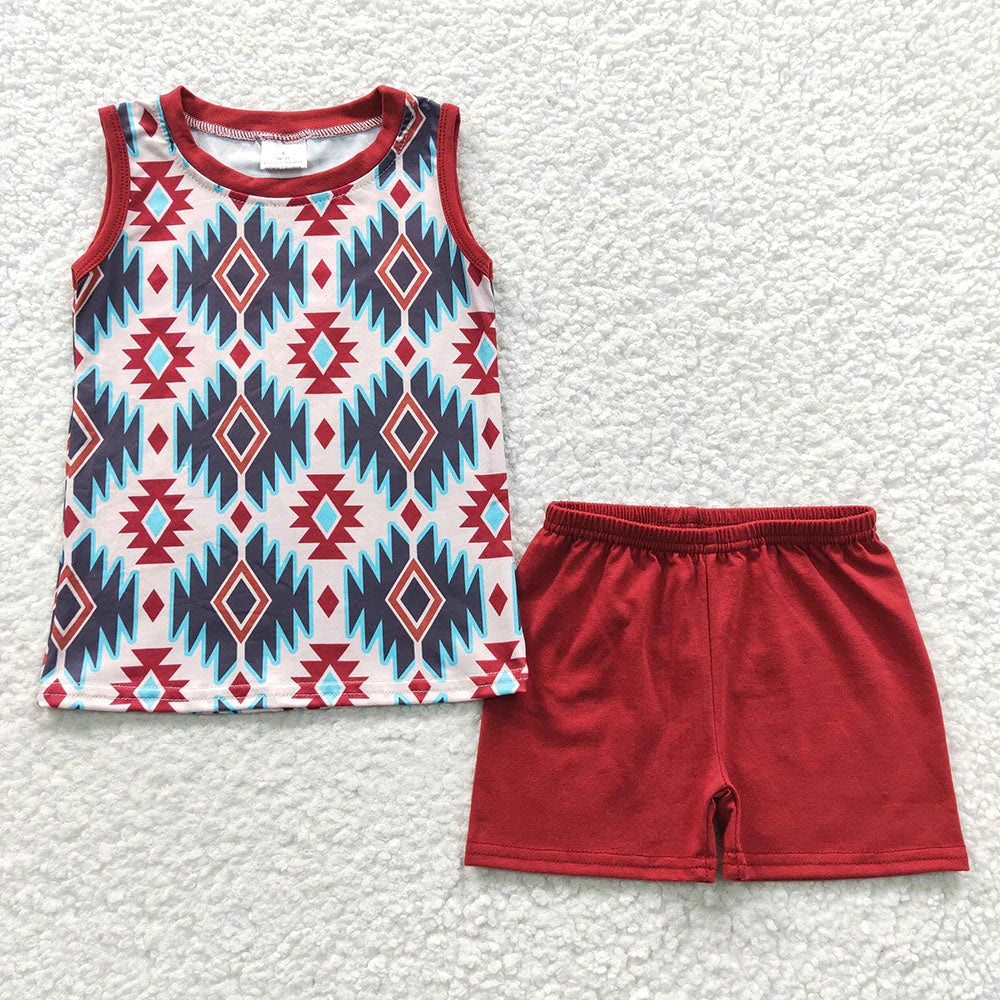 12.25 RTS Sibling Baby Boys Western Sleeveless Tee Shirts Shorts Sets