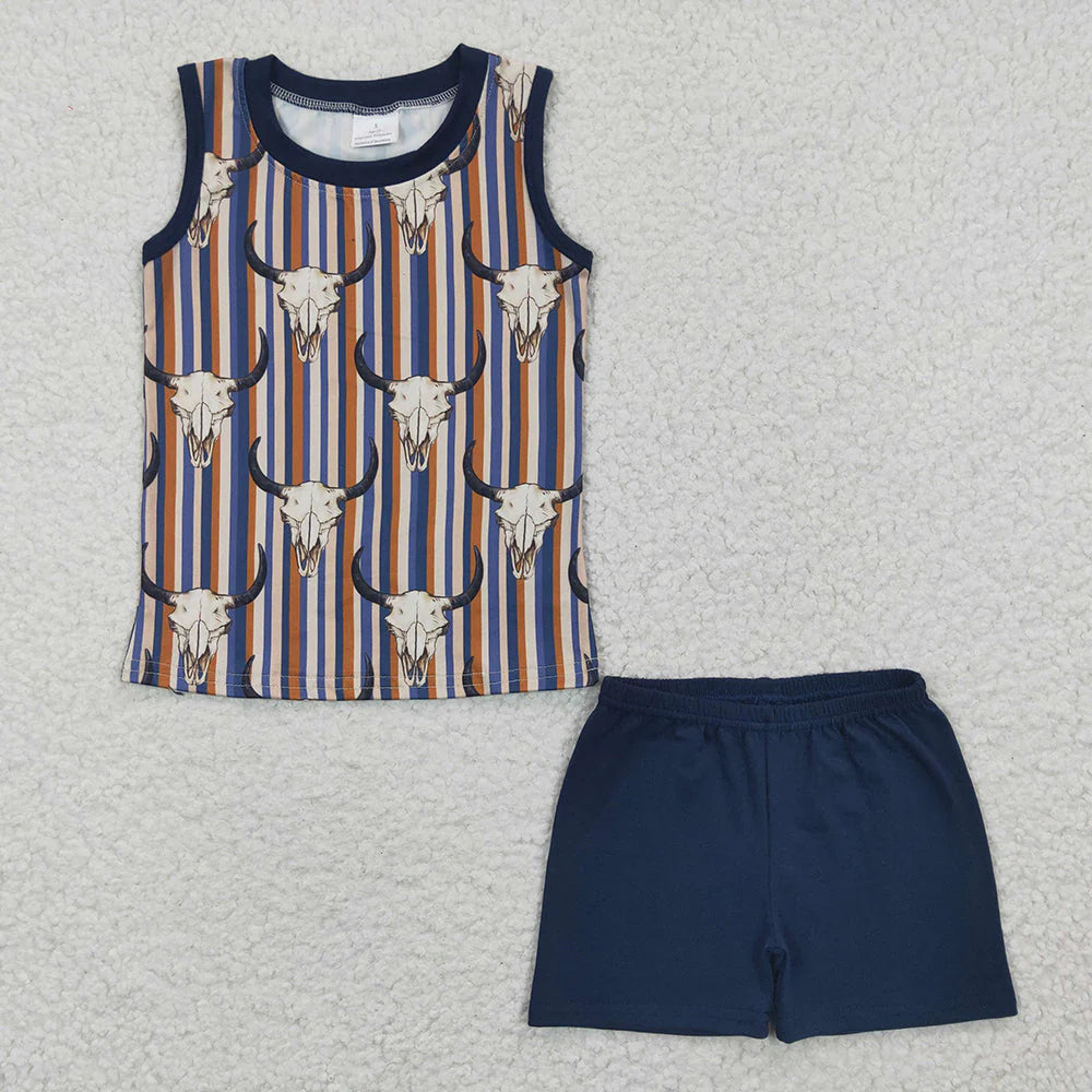 12.25 RTS Sibling Baby Boys Western Sleeveless Tee Shirts Shorts Sets