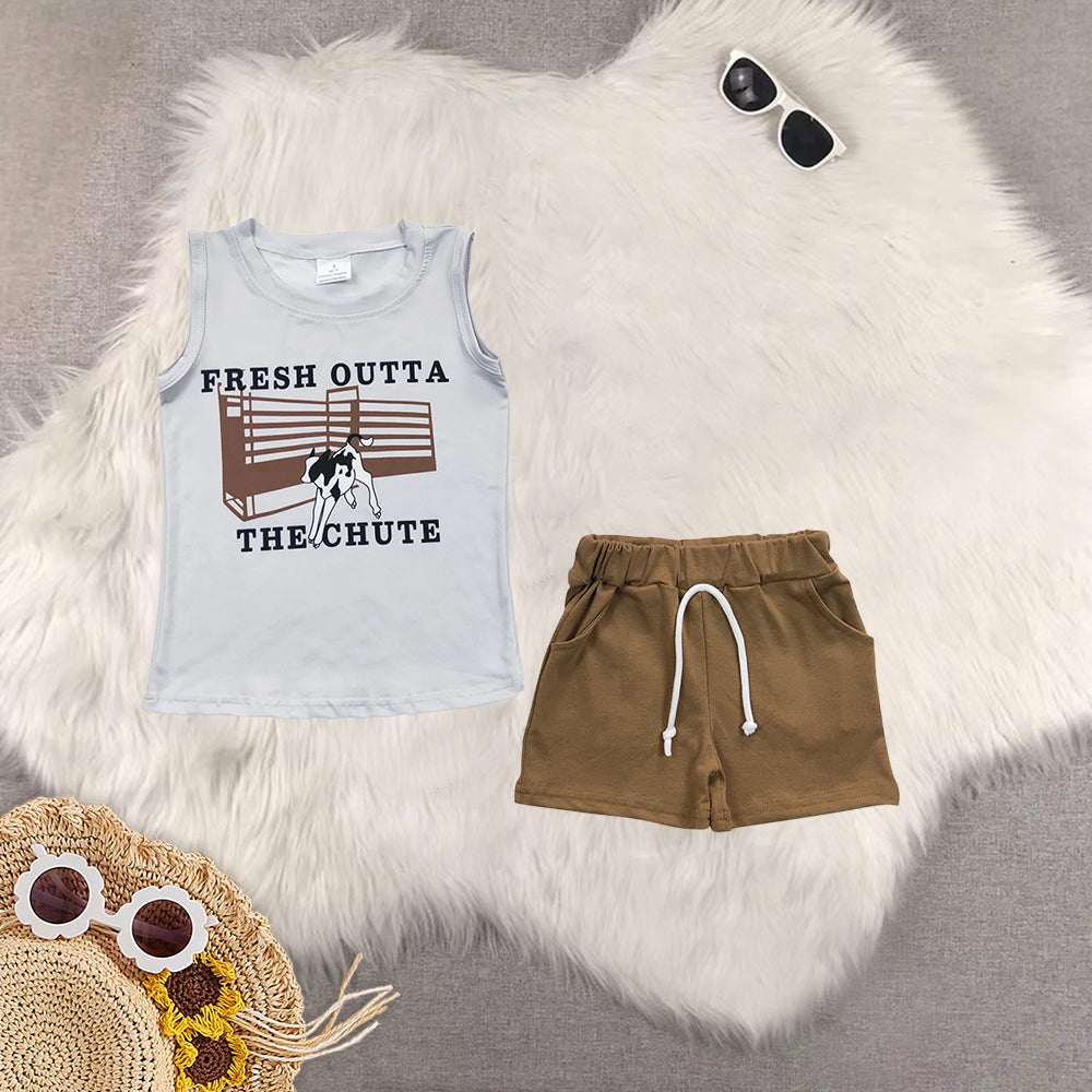 8.02 RTS Sibling Baby Boys Summer Boys Outfits Sleeveless horse rodeo aztec shirt shorts boy outfits
