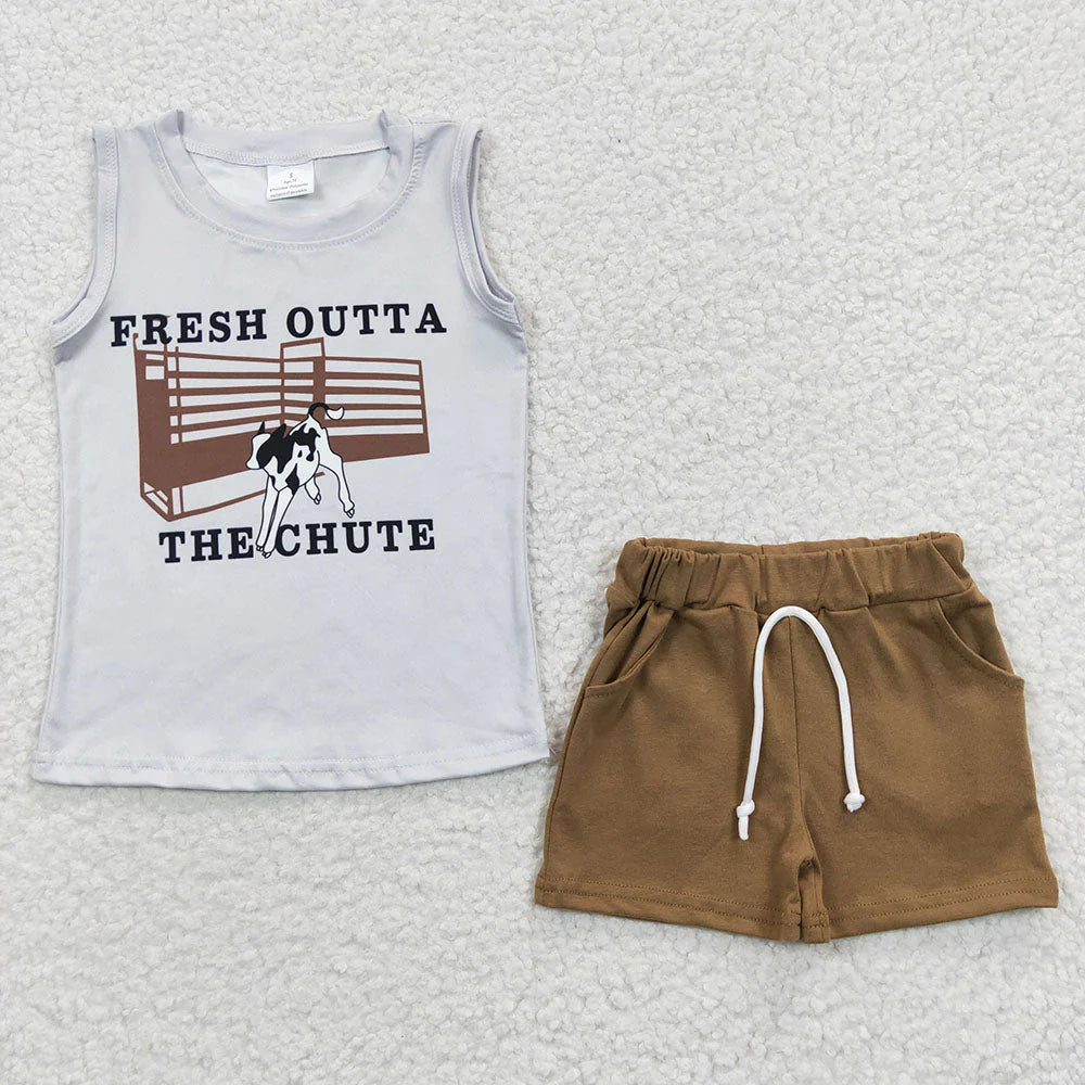12.25 RTS Sibling Baby Boys Western Sleeveless Tee Shirts Shorts Sets