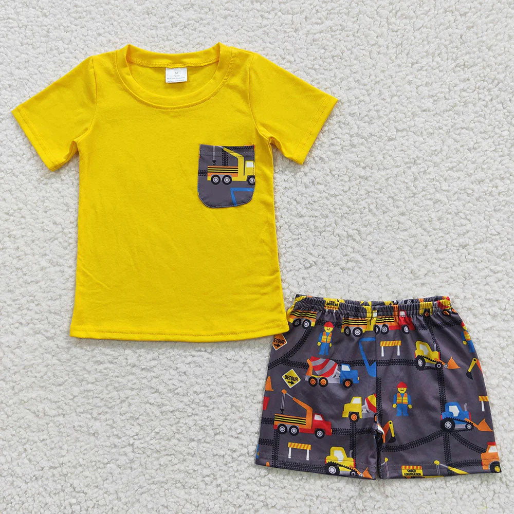 12.4 RTS Sibling Baby Boys Summer Construction Rompers Outfits