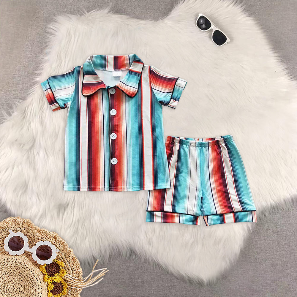 8.02 RTS Sibling Baby Boys Summer Pajamas Outfits Short sleeves cow cactus western baby kids summer pajamas