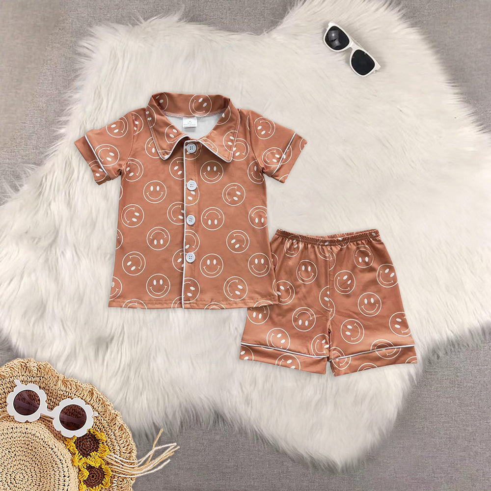 8.02 RTS Sibling Baby Boys Summer Pajamas Outfits Short sleeves cow cactus western baby kids summer pajamas