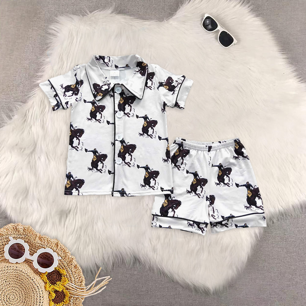 8.02 RTS Sibling Baby Boys Summer Pajamas Outfits Short sleeves cow cactus western baby kids summer pajamas