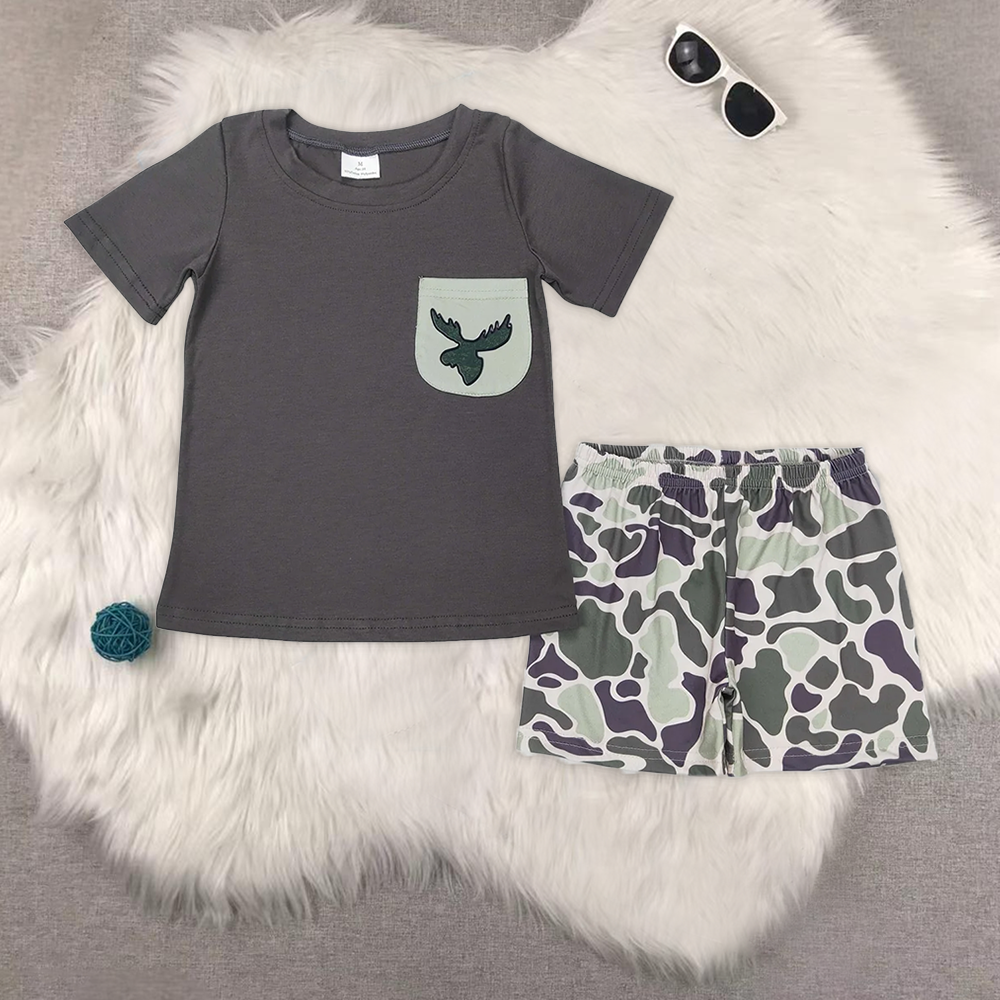 8.15 RTS Sibling Baby Boys Summer Boys Outfits Short sleeves green camo kids button up summer pajamas