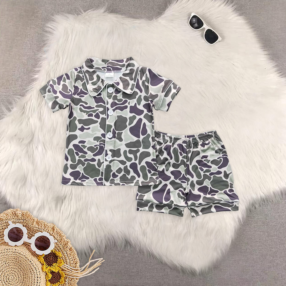 8.15 RTS Sibling Baby Boys Summer Boys Outfits Short sleeves green camo kids button up summer pajamas
