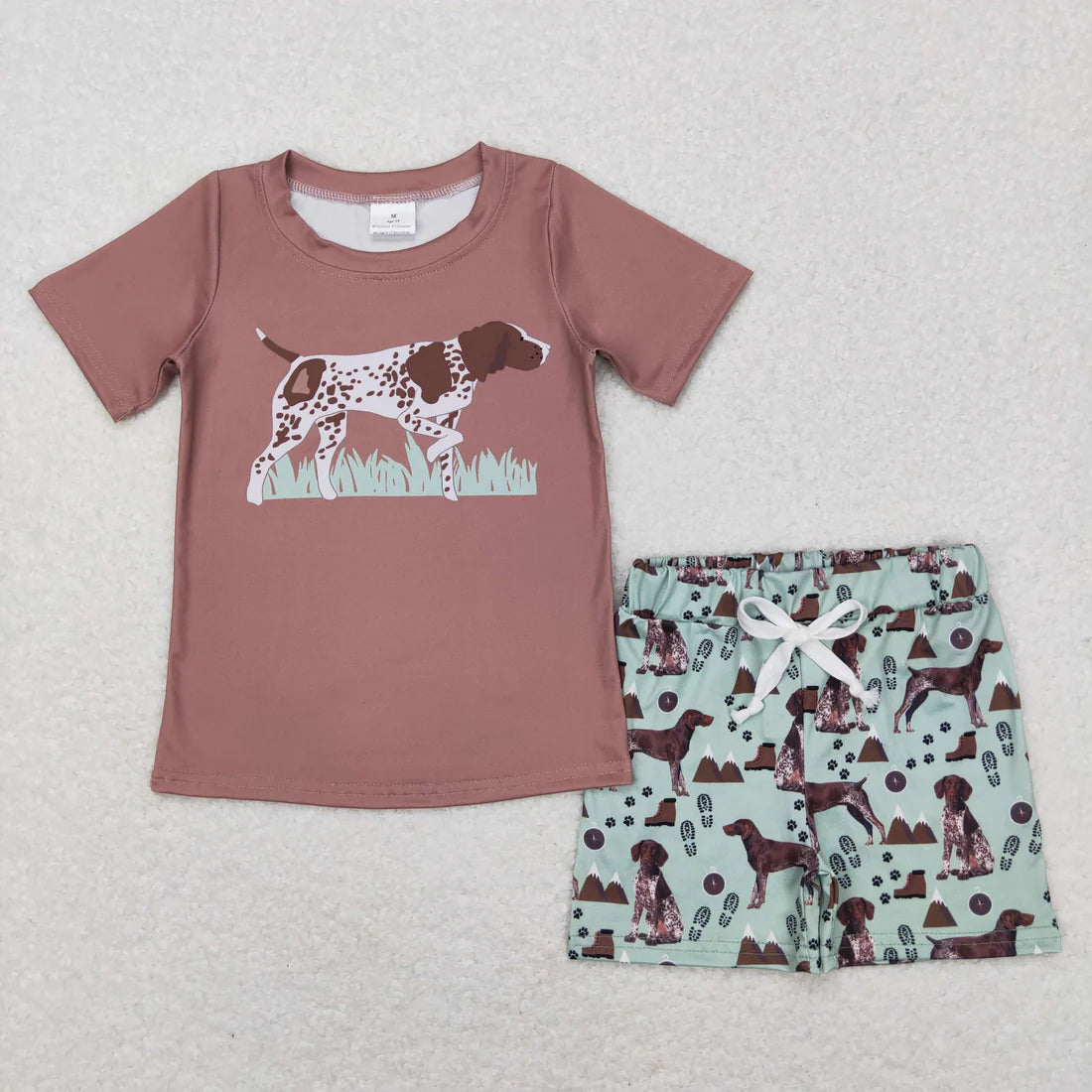 12.19 RTS Sibling Baby Boys Short Sleeve Dogs Ducks Fishing Print Top Shorts Hunting Clothes Sets