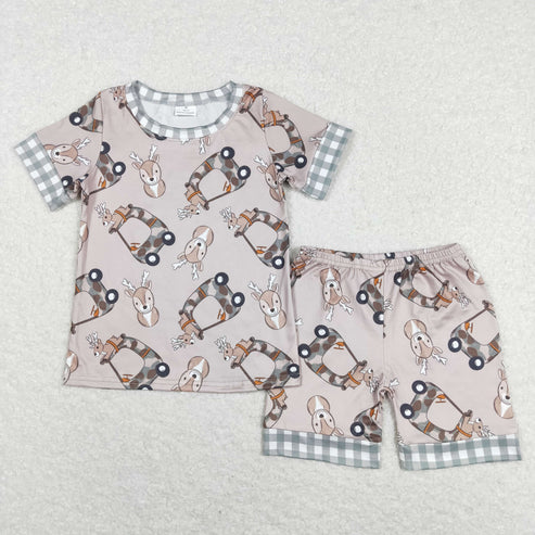 9.18 RTS Sibling Baby Girls Trucks Deer Checked Sleeves Top Shorts Pants Christmas Clothes Sets