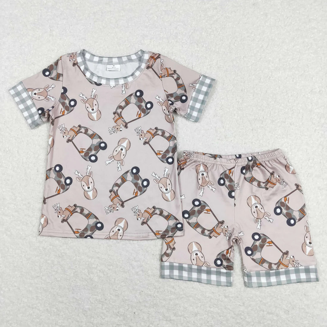 12.18 RTS Sibling Baby Boys Short Sleeve Deer Fishing Top Shorts Hunting Pajamas Sets