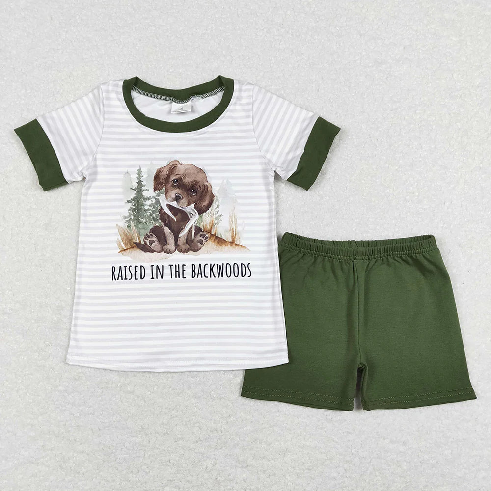 11.25 RTS Sibling Baby Boys Girls Raised in the Backwoods Dogs Shorts Clothes Sets Rompers